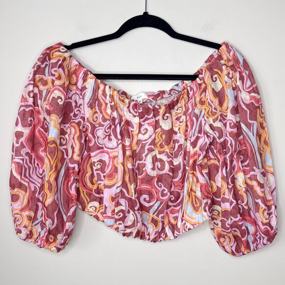 NEW‎ NWT A.L.C. Katherine Printed Off-The-Shoulder Crop Top Medium Linen Resort - Picture 4 of 11